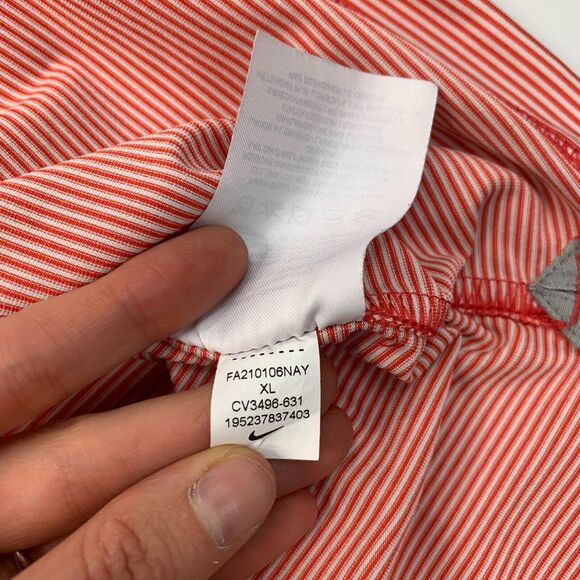 Nike Polo Shirt Men XL Extra Large Orangeade/White Striped Dri Fit Moisture Wick - Picture 9 of 12